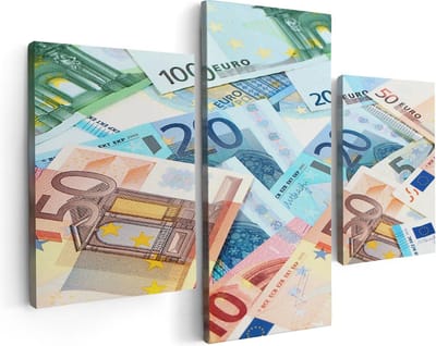 Artaza Canvas Schilderij Drieluik Euro Geld Biljetten - Briefjes - 90x60 - Foto Op Canvas - Canvas Print