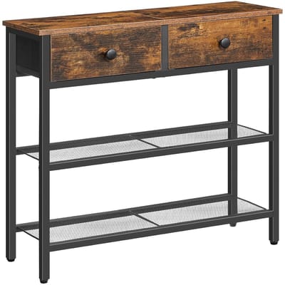 TRANKIELO® - Vintage Consoletafel – Compact en Duurzaam – Bruin-Zwart - Multifunctionele Bijzettafel met Lade en 2-tiers Opbergvakken