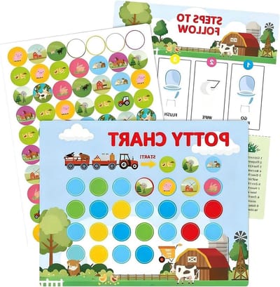 Zindelijkheidstabel Kinderen - Beloningstabel Potje - Motiveren Leren - Interactief Beloningsdiagram - 63 Stickers - Boerderij Thema