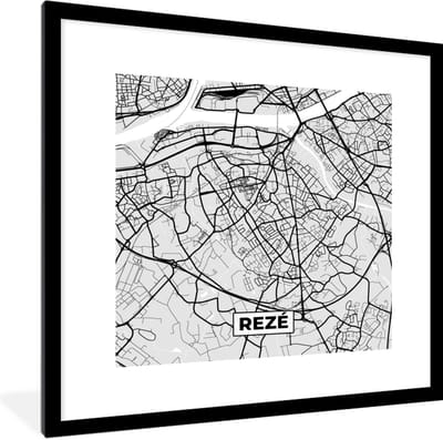 Fotolijst incl. Poster - Frankrijk - Rezé - Stadskaart - Plattegrond - Kaart - 40x40 cm - Posterlijst