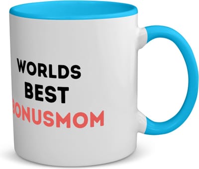 Akyol - worlds best bonusmom koffiemok - theemok - blauw - Mama - de beste bonusmoeder - moeder cadeautjes - moederdag - verjaardagscadeau - verjaardag - cadeau - geschenk - kado - gift - moeder artikelen - 350 ML inhoud