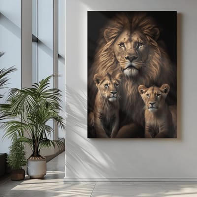 Canvas Schilderij - Dieren - Wilde Dieren - Leeuw en Welpen - 60x40x2 cm