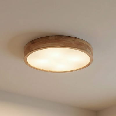 Lindby - plafondlamp hout - 4lichts - rubberhout, kunststof - H: 8 cm - E27 - licht hout, wit