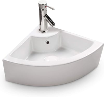 Eck Keramische Wastafel - Klein Gastentoilet 46 x 32 cm Met Easy Clean Oppervlak, Design Handwastafel Met Lotuseffect, Mini-Wastafel