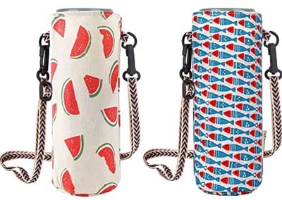 Dailygoods- Waterflesdrager Geïsoleerd - 2 Stukken - Verstelbare Schouderriem - Katoen/Linnen - Cilinderdesign - Lichtgewicht en Comfortabel - Fleshoes