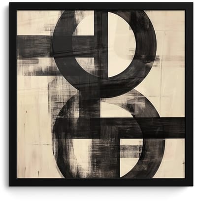 Poster in lijst - Fotolijst 40x40 cm - Posters - Cirkels - Balken - Zwart - Abstract - Posterlijst zwart - Decoratie - Wanddecoratie woonkamer - Muurdecoratie slaapkamer