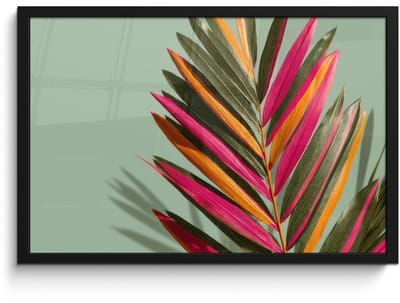 Poster in lijst - Fotolijst 60x40 cm - Posters - Tak - Bladeren - Kleurrijk - Schaduw - Posterlijst zwart - Decoratie - Wanddecoratie woonkamer - Muurdecoratie slaapkamer
