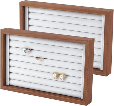 Houten Ringhouder met 7 Slots - Stapelbare Sieraden Tray voor Oorbellen en Ringen - Perfecte Opbergoplossing voor Sieraden en Beurzen