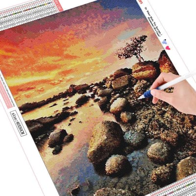 Diamant borduurwerk volledige ronde kust diamant schilderij 5d landschap foto strass diamant 20X30
