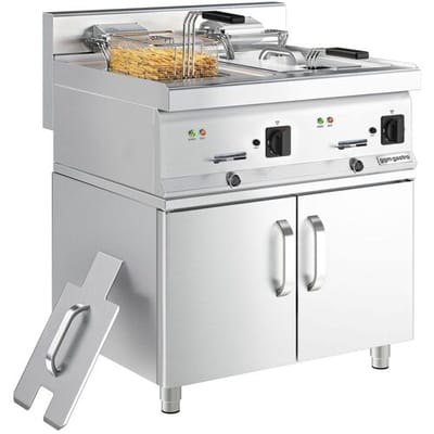 GGM Gastro Elektro Doppelfritteuse - 10+10 Liter - 18 kW - inkl. Unterbau mit 2 Türen