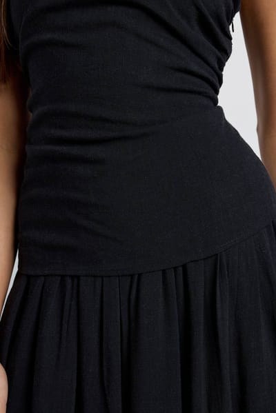 boohoo Dames Premium Linnen Bandeau Midaxi Jurk | Zwart | Maat: 36