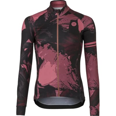 AGU Flower - Fietsshirt Lange Mouwen - Wielrenshirt - Dames - S - Roze - Sneldrogend Polyester - Volledige YKK Rits - Siliconen Gripper - 3 Achterzakken