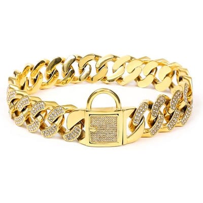 Roestvrijstalen Ketting Voor Grote Hond, Strass Halsband, Blauwe Diamant, Roségoud, Pitbull, Bulldog, Huisdier Accessoires, 32Mm (Gold,XS 32mmx35cm) goud