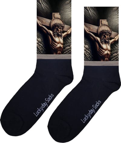 Jezus - Opkikker - Grappige sokken - Valentijns cadeau - Verjaardag cadeau - Sinterklaas cadeau - Leuke sokken - Vrolijke sokken - Geloof - Kruis - Kerst Sokken - Vaderdag - Moederdag - Kerstcadeau - Socks die Happy maken - Maat 37-44