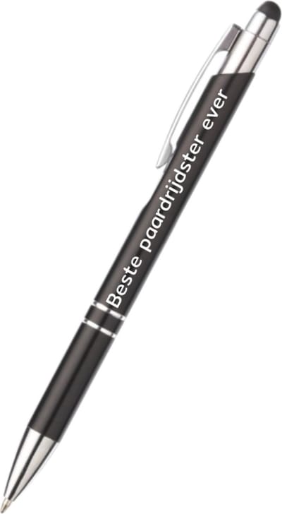 beste paardrijdster ever pen - zwart - gegraveerd - Paardrijden - sporter - pen met tekst - leuke pennen - grappige pennen - sportpennen - sporter cadeau - cadeau - bedankje - afscheidscadeau teamgenoot - welkomst cadeau - met soft touch