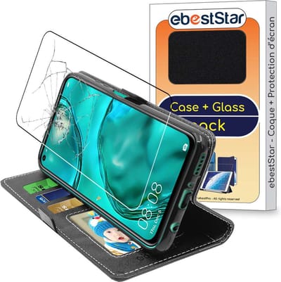 ebestStar - Hoes geschikt voor Huawei P40 Lite (2020), Wallet Etui, Book case hoesje, Zwart + Gehard Glas