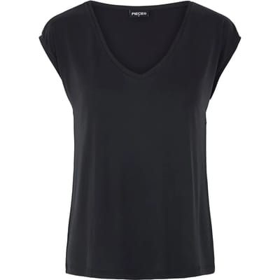 Pieces zwarte dames t-shirt   V-hals   Regular fit   Duurzaam   Korte mouw Zwart XS