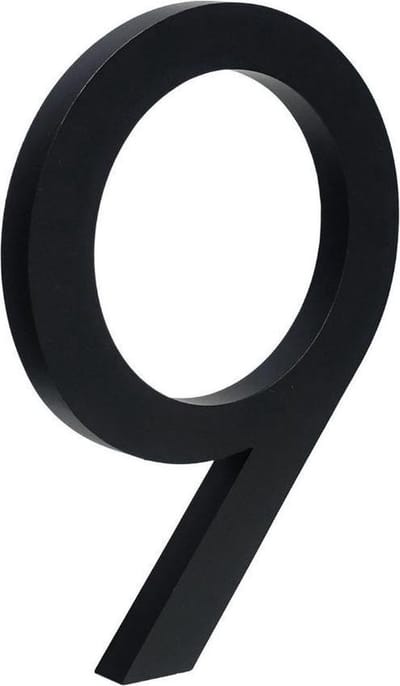 zwart huisnummer 9 - zwart modern huisnummer- 125mm hoog