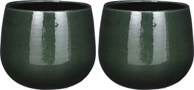 Mica Decorations Plantenpot/bloempot - 2x stuks - donkergroen - D18/H16 cm - keramiek - speels licht gevlekt patroon