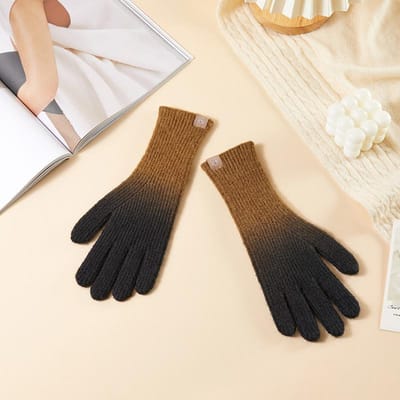 Winter Kleurverloop Vijfvinger Touchscreen Wol Gebreide Handschoenen voor Vrouwen In de Winter Warmte voor Vingers voor Mannen en Vrouwen brown