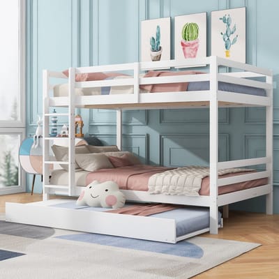 140x200 cm stapelbed - kinderbed - met uitschuifbaar bed - hoge reling - wit - zonder matras