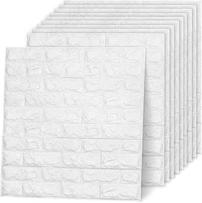 3D-wandpanelen, zelfklevend, steenlook, wandbekleding, 77 x 70 cm, waterdichte wandpanelen, keuken, baksteen, muurstickers, wandplaten, wit, voor wanddecoratie, 10 stuks