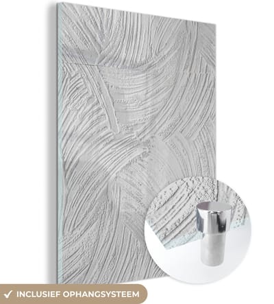 Glasschilderij zwart wit - Wit - Patronen - Steen - Beton - 120x160 cm - Muurdecoratie - Woondecoratie