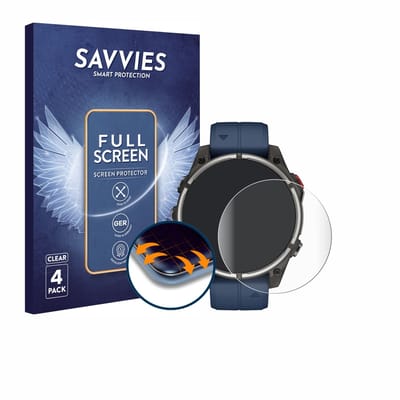 Savvies - Screenprotector voor Garmin quatix 8 Pro (47 mm) - Folie Beschermfolie transparant volledig dekking 4 Stuks