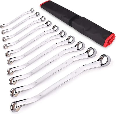 HRC38-45 Dubbele ringsleutelset, 10 stuks, 45 Koolstofstaal Metrisch 45 graden 6-32 mm Combinatiesleutelset