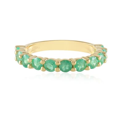 Cavill - 925 Sterling Zilver Vergulde Ring - Colombiaanse 1,276 ct Rondgeslepen Smaragd - Luxe Groene Edelsteen - Prong Zetting - Elegant & Tijdloos