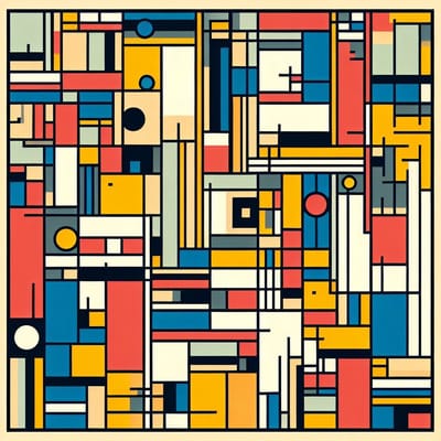 Line art mondriaan schilderij | Abstracte lijnen dansen in harmonie op het canvas van Mondriaan | Kunst - 60x60 centimeter op Canvas | Foto op Canvas