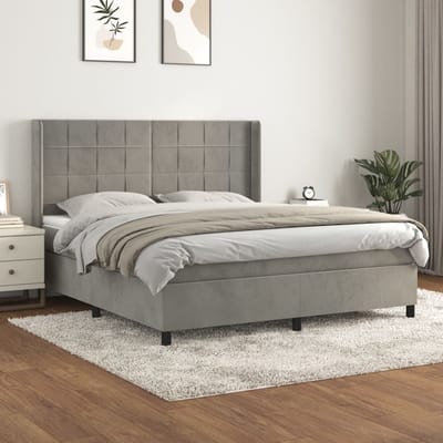 vidaXL - Boxspring - met - matras - fluweel - lichtgrijs - 180x200 - cm