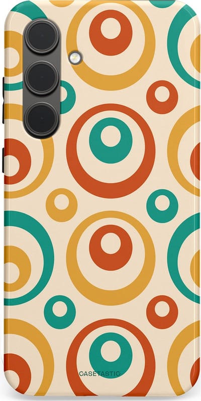 Casetastic hoesje geschikt voor Samsung Galaxy S24 Plus - Dubbellaagse bescherming - Bolletjes boogie - Fashion Case - Crème Terracotta Goud Turquoise
