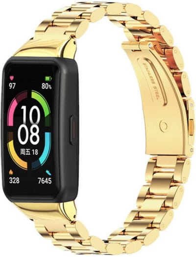 Stalen Smartwatch bandje - Geschikt voor Huawei Band 6 stalen band - goud - Strap-it Horlogeband / Polsband / Armband