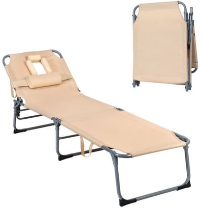 Veldbed - Kampeerbed - Vouwbed - Ligbed - Stretcher- Campingbedje - Opvouwbaar - 1 Persoons - Beige