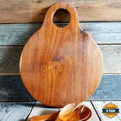 Rico & Plato houten snijplank rond, vervaardigd uit gecertificeerd teakhout 33cm x 26cm -Kril-