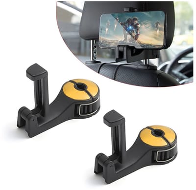 Dailygoods- Opbergtas 2-in-1 - Autohoofdsteun - Hoofdsteunhaak - Telefoonhouder - 360 Graden Rotatie - Duurzaam Materiaal - Autohaak