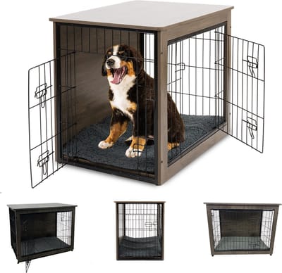 MaxxPet Houten Hondenbench - Hondenhuisje voor binnen - Hondenhok - kennel - 82x55x64cm - Incl. kussen & drinkbakje