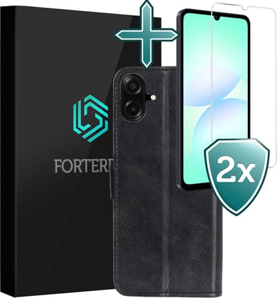 Hoesje Met 2x Screenprotector - Geschikt voor Samsung Galaxy A07 - Luxe Pasjeshouder - Flip Case - Bookcase Portemonee - Kunstleer Book Case - Flipcase Hoes - Book Cover - Walletcase - Portemonneehoes - Zwart