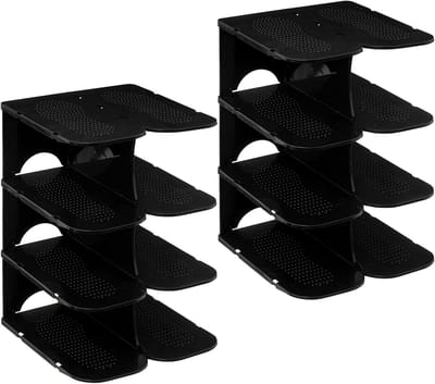 5Five Schoenenrek verticaal - stapelbaar - zwart - kunststof - 27 x 25 x 38 cm - voor 8x paar schoenen - ruimtebesparend/opbergruimte