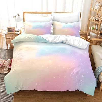 Regenbooggradiënt wolk dekbedovertrekset kleurrijke print beddengoed set voor meisjes vrouwen slaapkamer decoratieve sprei AU Single 140x210cm