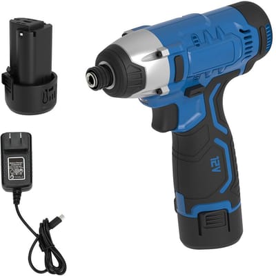 Kit de visseuse à percussion sans fil, perceuse à percussion hexagonale 1/4'' avec batterie Li-ion 2,0 Ah/12 V, 1 heure US PLUG bleu