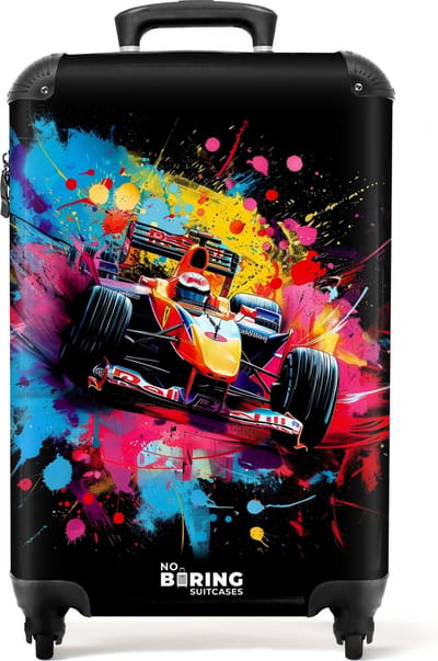 NoBoringSuitcases.com® - Handbagage koffer lichtgewicht - Reiskoffer trolley - Formule 1 auto met graffiti - Rolkoffer met wieltjes - Past binnen 55x40x20 en 55x35x25