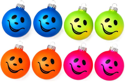 Krebs Kerstballen 8x stuks glas 7 cm neon Smile Emoticon - kerstdecoratie - kerstboomversiering