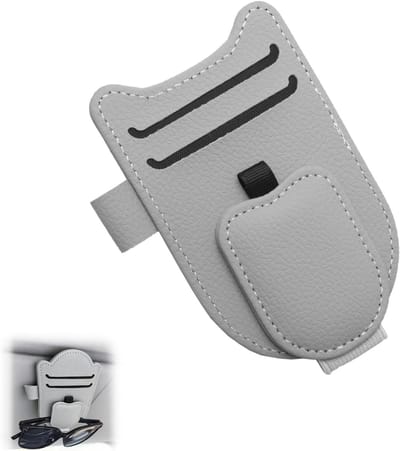 Zonnebrilhouder voor in de auto - Magnetische zonneklep organizer voor brillen en kaarten, leer, multifunctioneel autotoebehoren