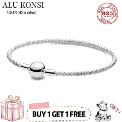 Originele Luxe Echte 100 %925 Sterling Zilveren Pan Armband Voor Vrouwen Slangenketting Armband Authentieke Bedel Hoge Kwaliteit Doe-het-zelf Sieraden 16cm gray