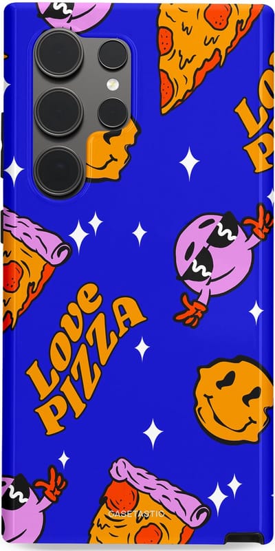 Casetastic hoesje geschikt voor Samsung Galaxy S24 Ultra - Dubbellaagse bescherming - Funky Pizza - Fashion Case - Paars Okergeel Donkerblauw Bruin