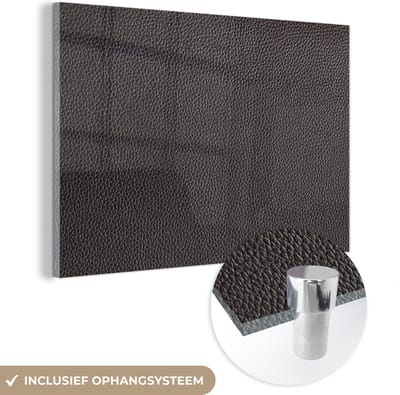 MuchoWow® Glasschilderij 150x100 cm - Schilderij acrylglas - Leer - Lederlook - Zwart - Licht - Foto op glas - Schilderijen