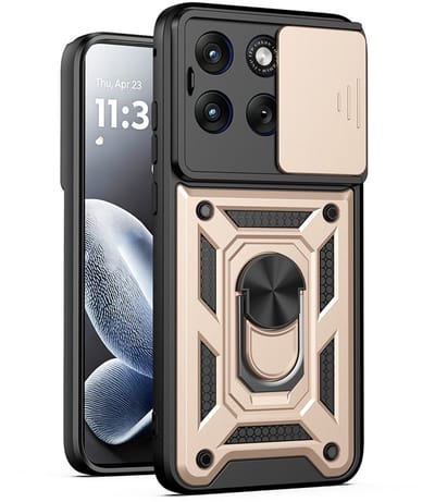 Coverup Hoesje - Geschikt voor Motorola Edge 70 Fusion Hoesje - Coverup Armor Ring Kickstand Back Cover met Camera Shield - Goud