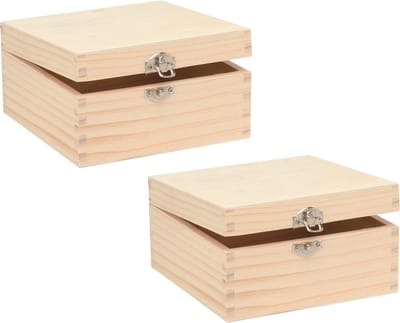 Glorex hobby kistje met sluiting en deksel - 2x - hout - 16 x 16 x 8 cm - Sieraden/spulletjes/sleutels - Opberg kistjes